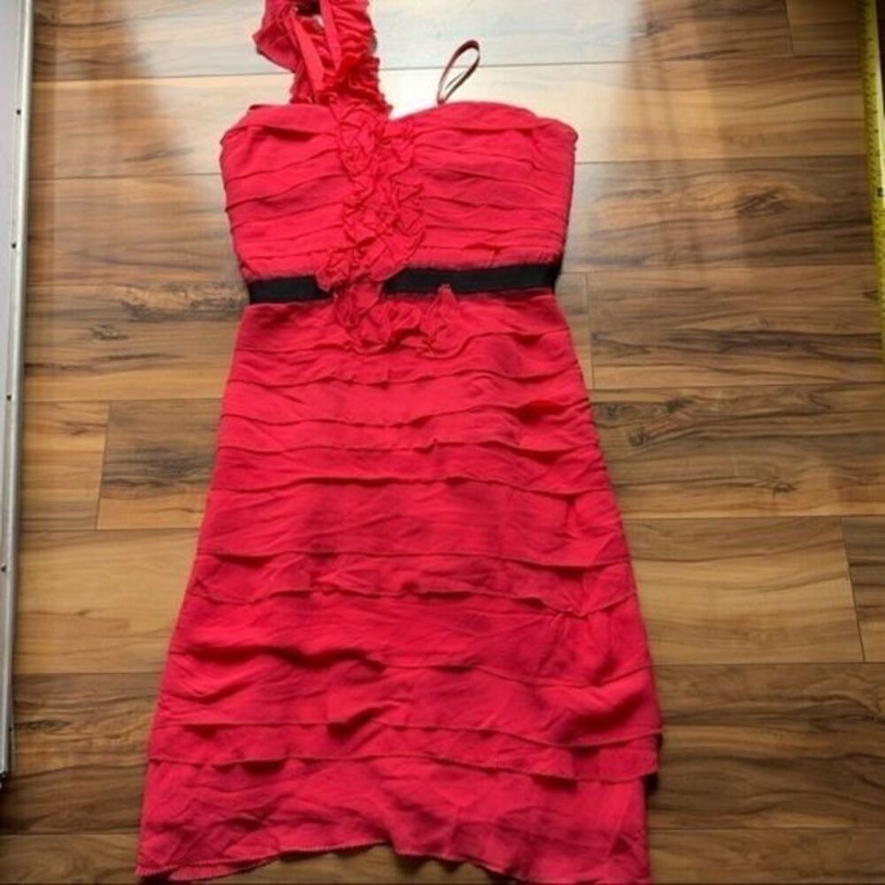 Bcbgmaxazria one shoulder ruffle dress 6